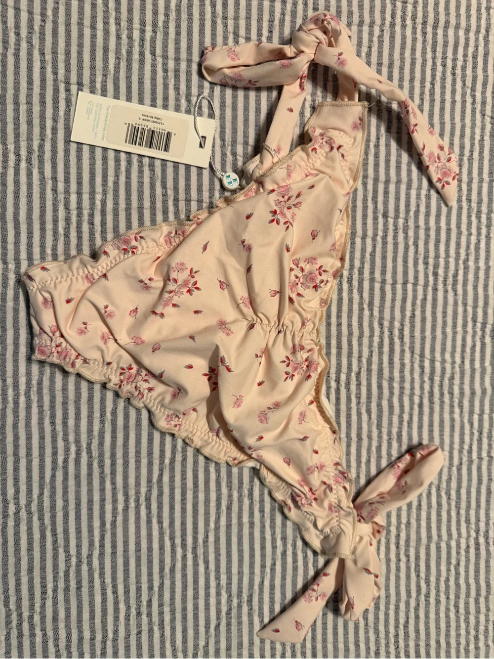 Frankie's Bikinis Pale Pink Floral Tie-Side Bikini Bottom